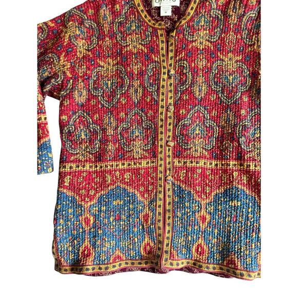 ORVIS 100% Cotton Women Reversible Red Jacket Quilted Boho Paisley Button Sz M - Picture 7 of 12